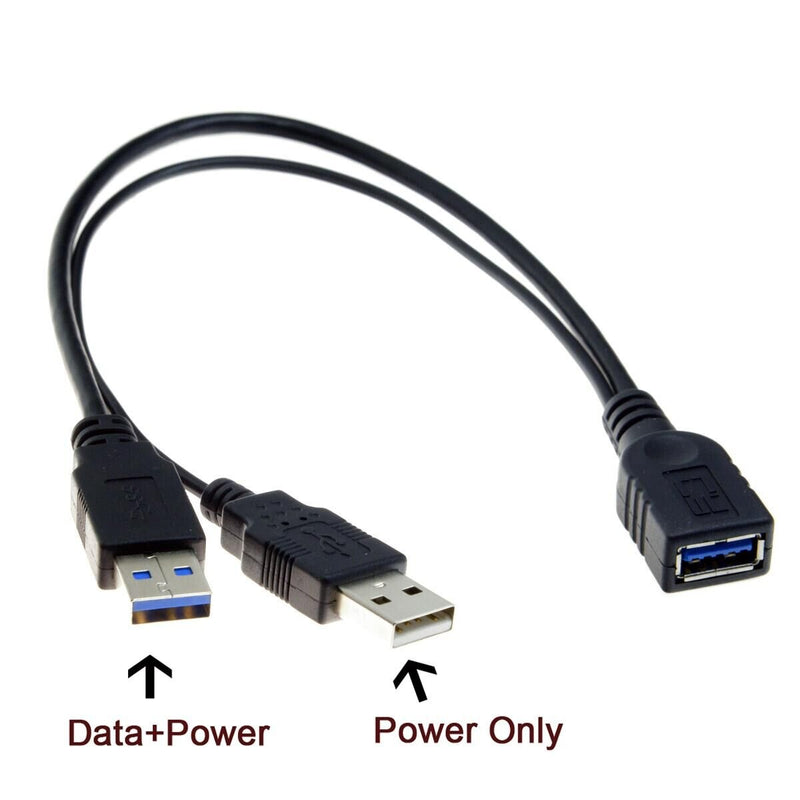[Australia - AusPower] - CY USB 3.0 Female to Dual USB Male Extra Power Data Y Extension Cable for 2.5" Mobile Hard Disk Black Color usb3.0+2.0 M to usb3.0 F 