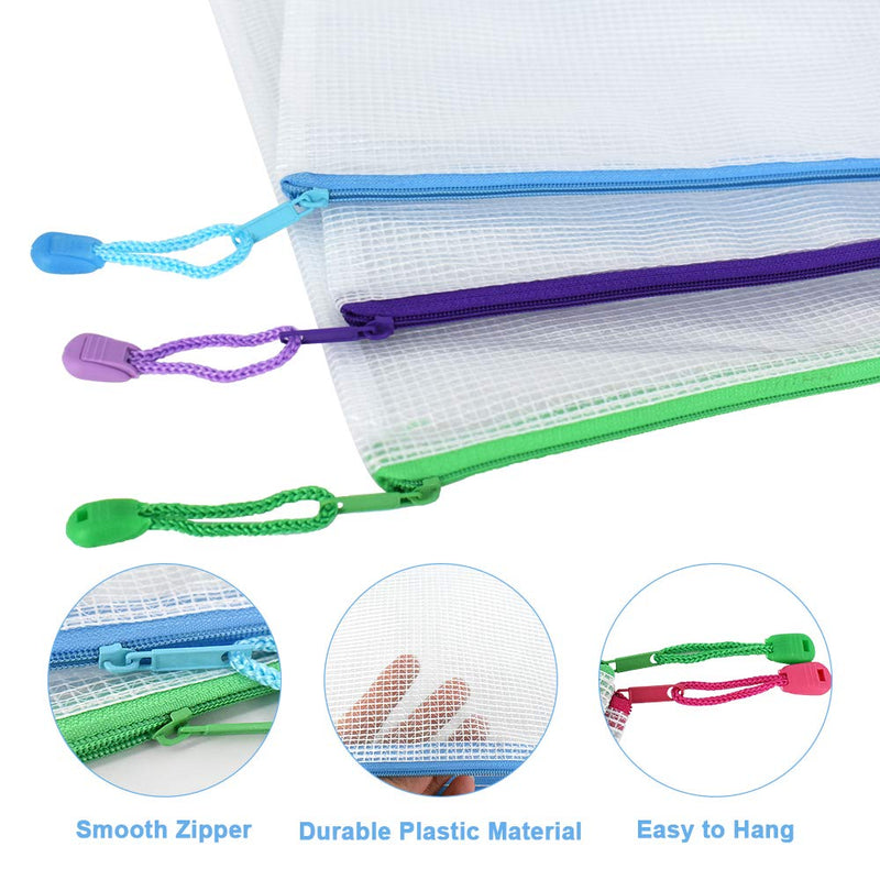 [Australia - AusPower] - Umriox 24PCS Plastic Mesh Zipper Pouch, Zipper Bags, Letter Size/A4 Size Waterproof Document Pouch, for School Office Supplies and Travel Cosmetics Travel Accessories 
