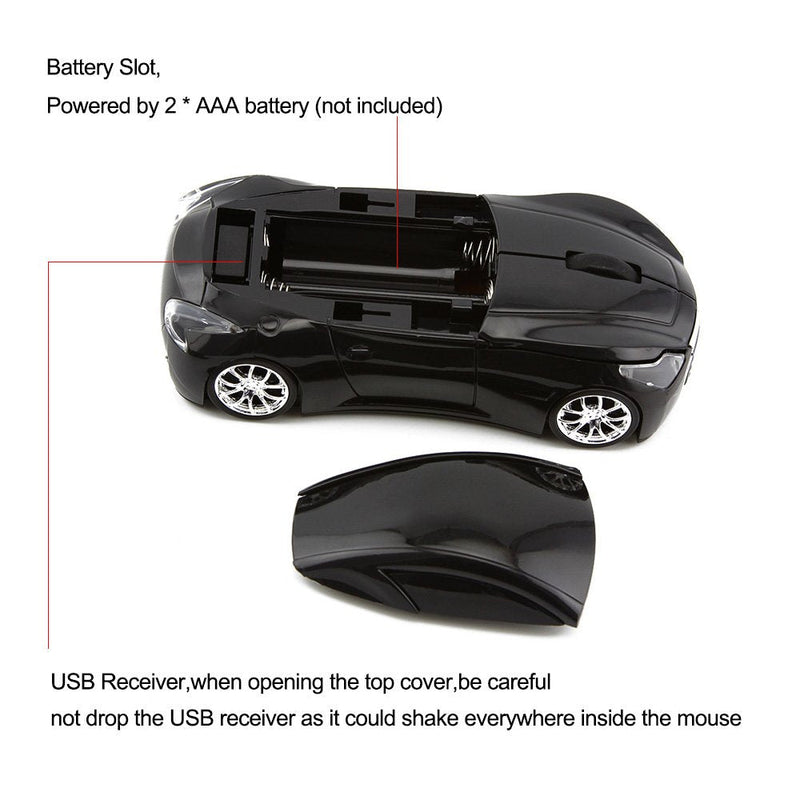 [Australia - AusPower] - ECOiNVA Wireless Sports Car Mouse Desktop Laptop Computer Optical Mouse Mice AAA Battery Nano USB 2.4GHz Gaming Mouse (Black) Black 