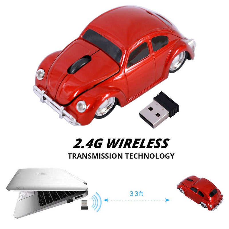 [Australia - AusPower] - Jinfili 2.4G USB Wireless Car Mouse 1967's Classical Shaped Car Computer Mouse Ergonomic Gaming Mice for Desktop Laptop PC Mac Window 10 Red 