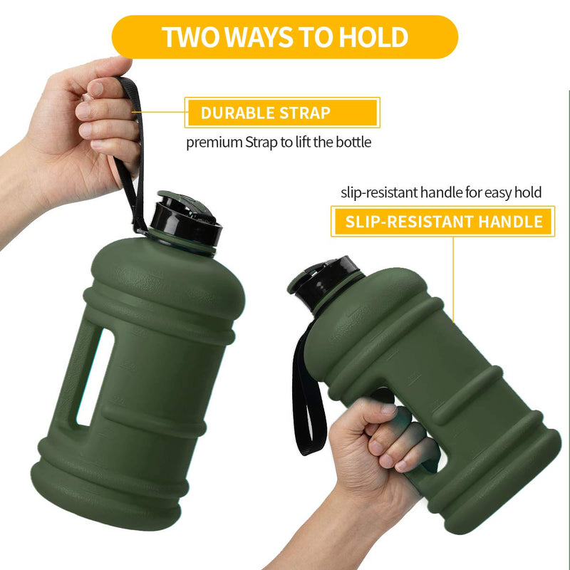 [Australia - AusPower] - TOOFEEL Large Sports 2.2L Water Jug Big Reusable Water Bottle 75oz Half Gallon Hydro Container Canteen BPA Free Leak-Proof for Gym Fitness Athletic army green 