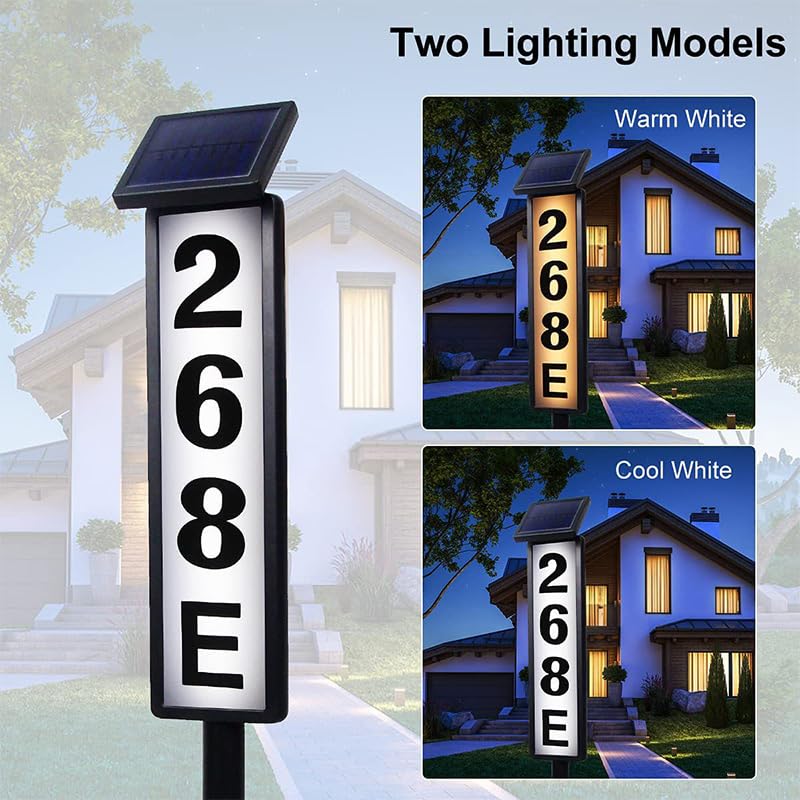 [Australia - AusPower] - Solar Lighted House Address Numbers Sign, Megfiehun Solar Powered House Numbers Light, LED Illuminated Outdoor Address Plaque for Home Yard Garden House 