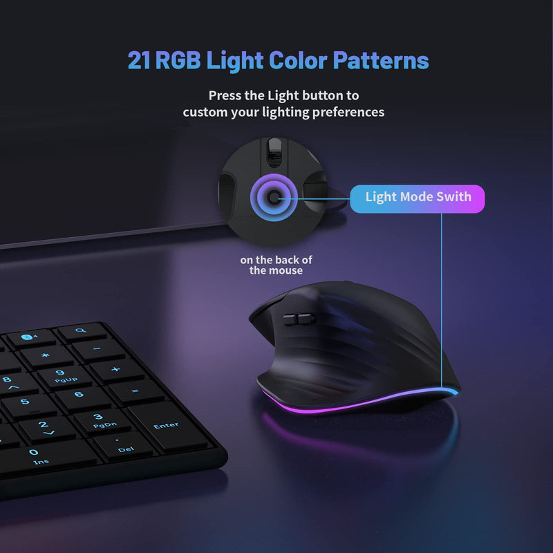 [Australia - AusPower] - CIDOO Ergonomic Wireless Mouse RGB Backlit, Jiggler Mouse with Zoom Mode, Undetectable Automatic Mouse Mover, Rechargeable Cordless USB Magnifier Mouse for Laptop, Desktop, MacBook (Black) Ergo Black 