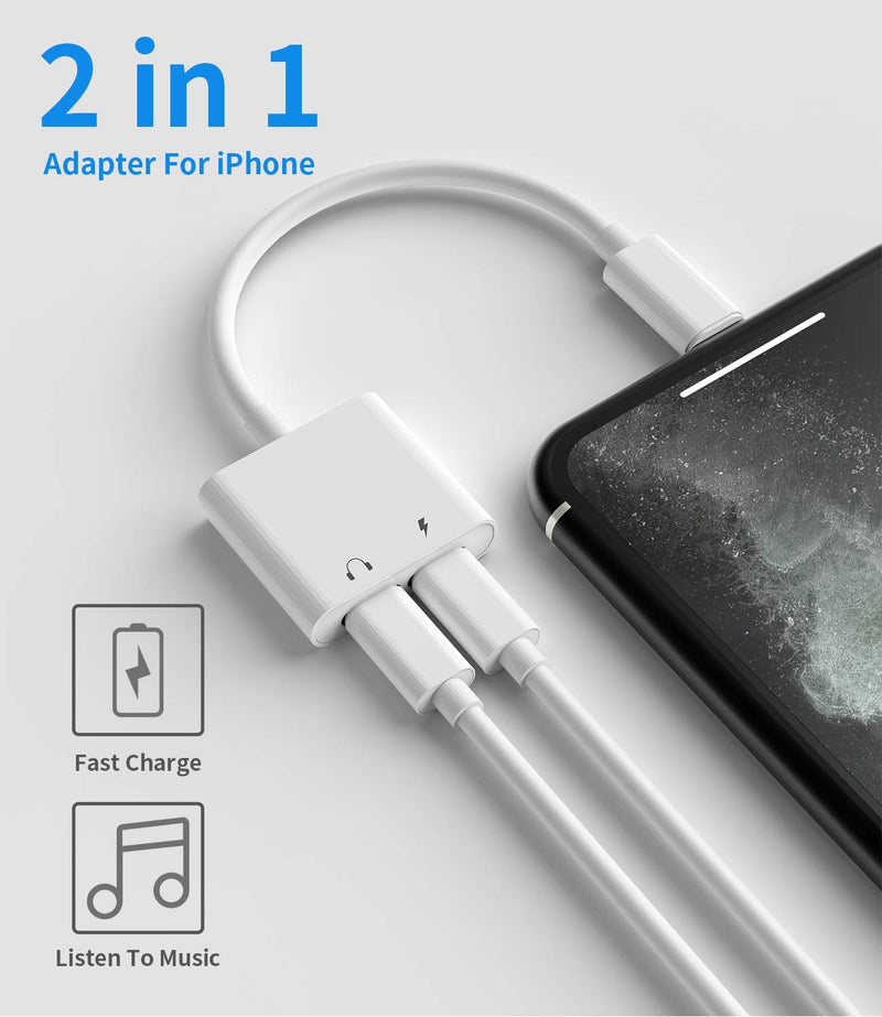 [Australia - AusPower] - 2Pack[Apple MFi Certified]Headphones Jack Adapter for Charging iPhone 7/8Plus/X/Xr/Xs/SE/11/12/Pro/Max/ipad Dongle Converter Charger Accessories Cables Audio Connector Earphone Dual Lightning Splitter 
