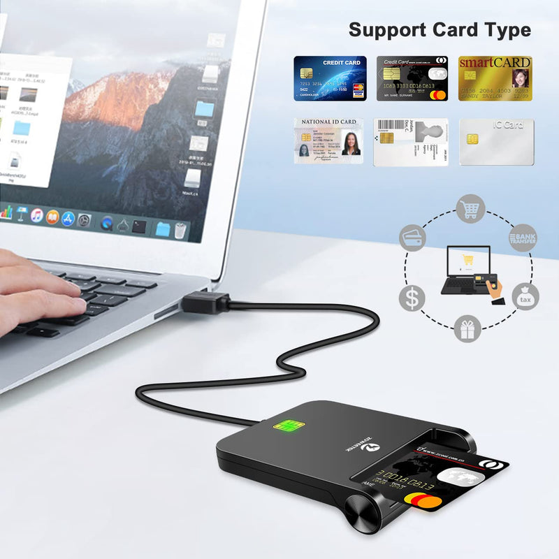 [Australia - AusPower] - ZOWEETEK CAC Reader Military, CAC Card Reader Military, Smart Card Reader Military, Compatible with Windows, Mac OS and Linux USB A 