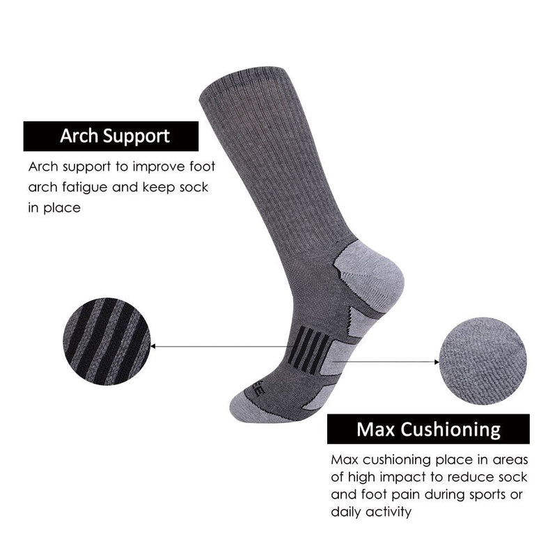 [Australia - AusPower] - JOYNÉE Mens 6 Pack Athletic Cushion Crew Socks Performance Running Socks Grey 1(6 Pairs) 