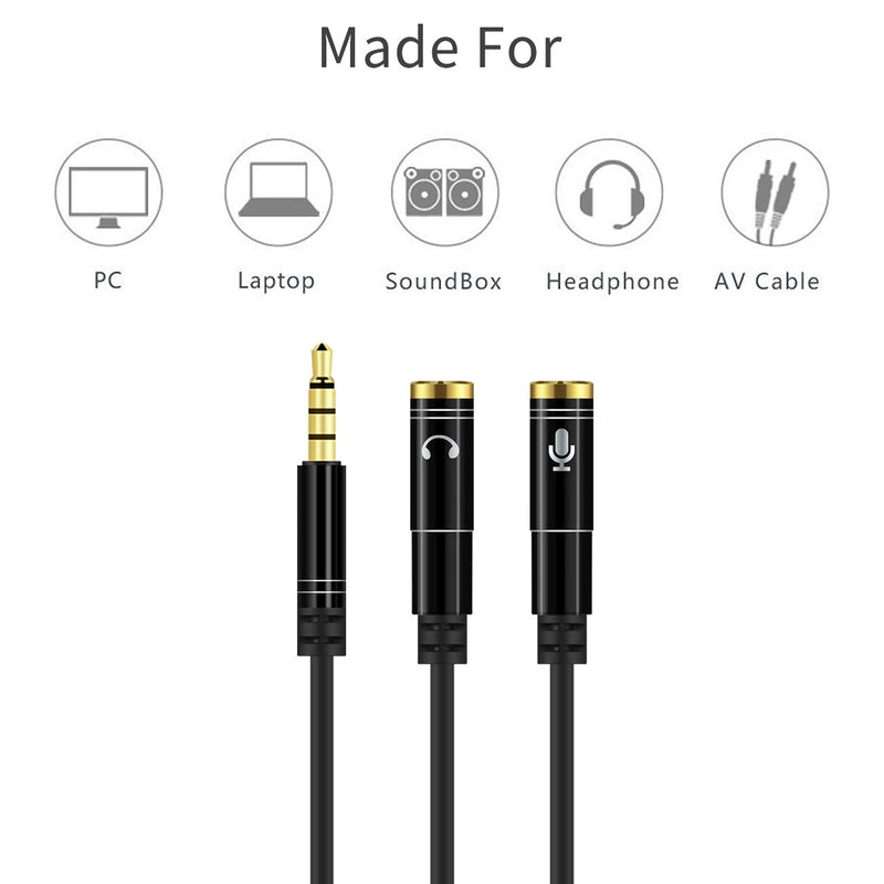 [Australia - AusPower] - Headphone Splitter, Sorthol 3.5 mm Audio Stereo Y Splitter Extension Cable 2 Port Male to Female Dual Headphone Jack Adapter for iPhone, Samsung, Tablet, Laptop, Speaker, MacBook black 