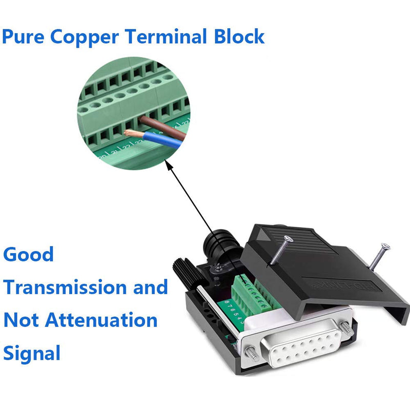 [Australia - AusPower] - Jienk 4PCS DB15 Female Solderless Breakout Board Connector, RS232 D-SUB Serial to 9pin Port Terminal Block 16mm Thinner Solderfree Adaptor with Case Long Bolts Tail Pipe Black Case DB15 Female 