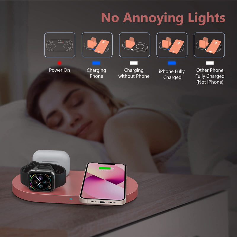 [Australia - AusPower] - Wireless Charger, 3 in 1 Wireless Charging Station Compatible with iPhone 13/12/11 Pro Max/XS MAX/XR/XS/X/8, 18W Fast Wireless Charging Pad for Apple Watch Series & for AirPods 1/2 /Pro (Pink) 