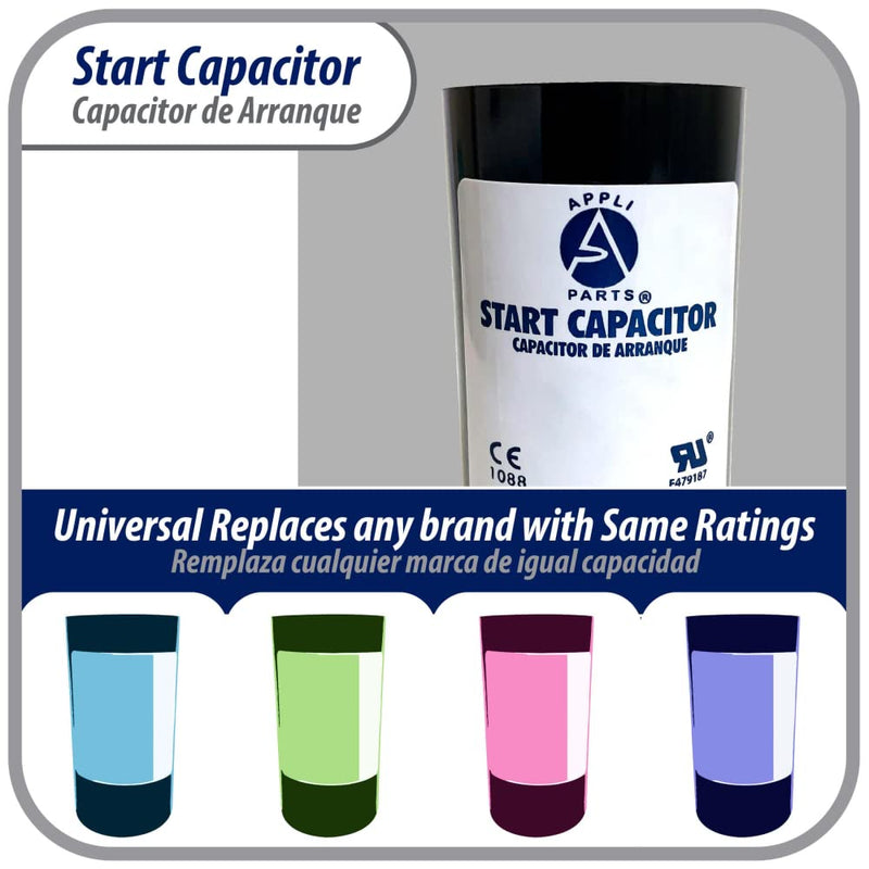 [Australia - AusPower] - Appli Parts motor start capacitor 161-193 Mfd (microfarads) uF 110-125VAC universal fit for electric motor applications 1-7/16 in Diameter 2-3/4 in Height CON-161-110 110-125 Vac 