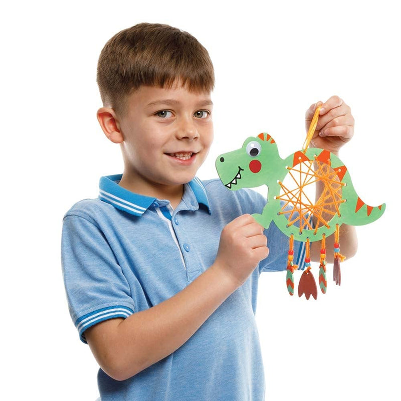 [Australia - AusPower] - Baker Ross FE129 Dinosaur Wooden Dreamcatcher Kits - Pack of 4, Make Your Own Dream Catcher, Craft Set for Children to Decorate and Display 