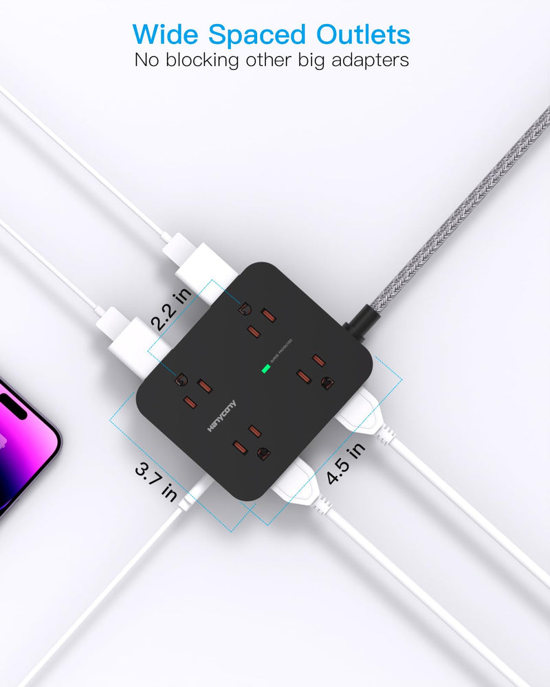 [Australia - AusPower] - Power Strip Surge Protector 10 Ft Cord, Extension Cord Flat Plug with 8 Outlets 4 USB Ports(2 USB C), Wall Mount, Desk Charging Sation for Home Offcie 10Ft Black 