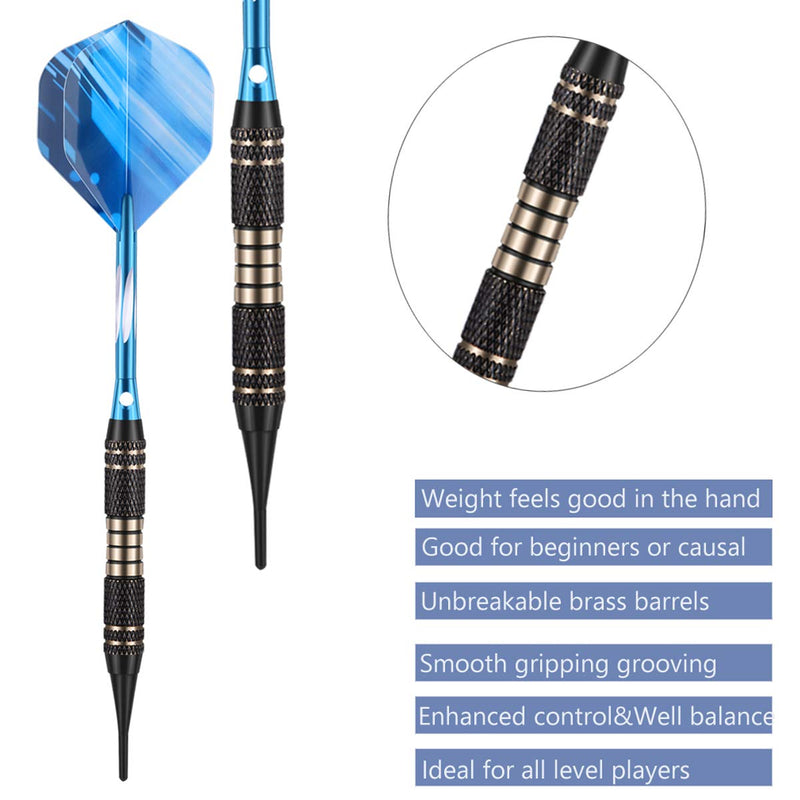 [Australia - AusPower] - sanfeng Soft tip Darts Set 18 Gram - Professional Darts Plastic Tip with Brass Barrel + Aluminum Shafts + 50 Rubber o-Ring + 6 Flights +30 Soft Tips for Electronic Dartboard 