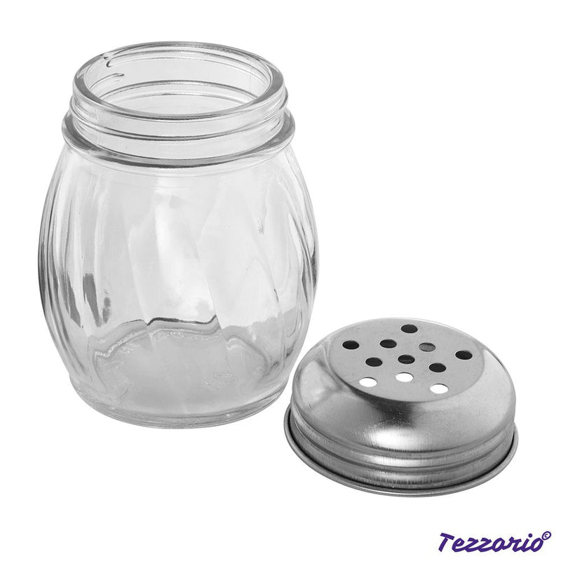 [Australia - AusPower] - 6-Ounce Glass Cheese Shaker with Perforated Top, Swirl Glass Cheese Shaker with Stainless Steel Lid, Restaurant Shakers by Tezzorio 1 PERFORATED CAP 