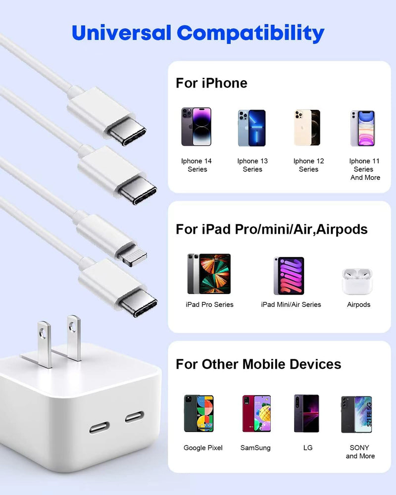 [Australia - AusPower] - Apple USB C Charger, 40W Dual USB C Wall Charger, iPhone Charger iPad Charger Super Quick Double USB C Port Apple Charger Foldable Plug with Lightning Cable and USB C Cable for iPhone, iPad, iPad Pro 