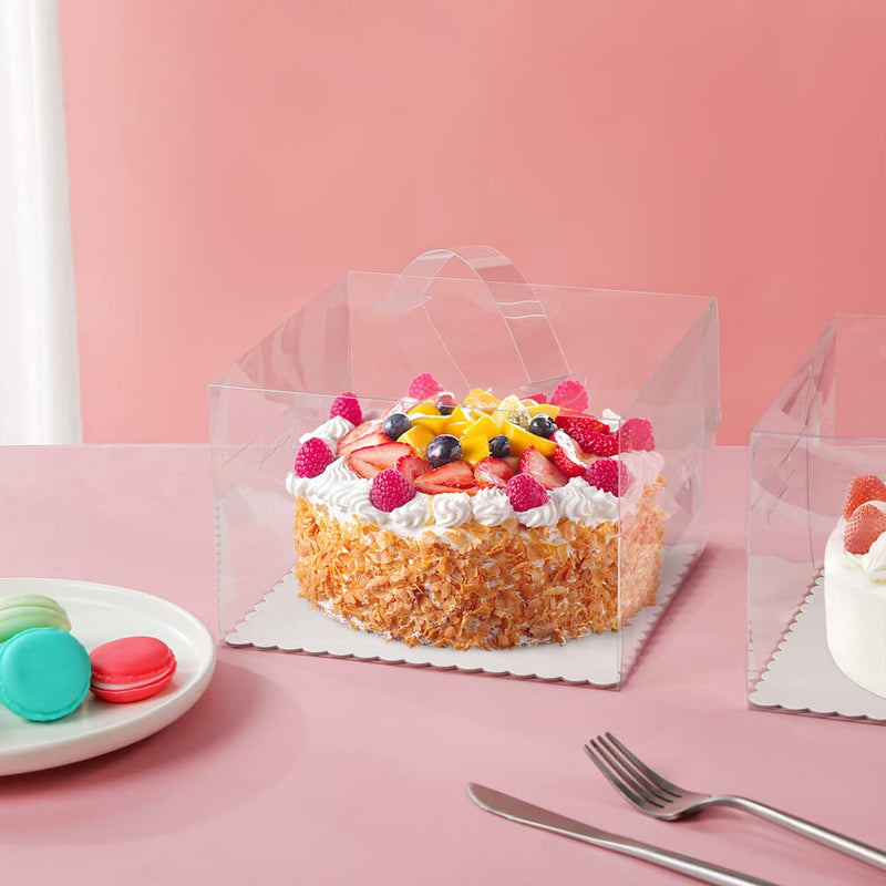 [Australia - AusPower] - VGOODALL 7.6x7.6x5 Inches Cake Boxes with Handles, 3 Pcs Plastic Transparent Clear Boxes Bakery Containers Cupcakes Cajas Pasteles for Valentines,Wedding,Party,Birthday,Gifts 