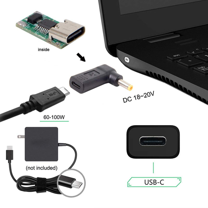 [Australia - AusPower] - CY USB 3.1 Type C USB-C to DC 5.0x1.0mm Adapter Emulator Trigger 90 Degree Angled Yellow Connector 