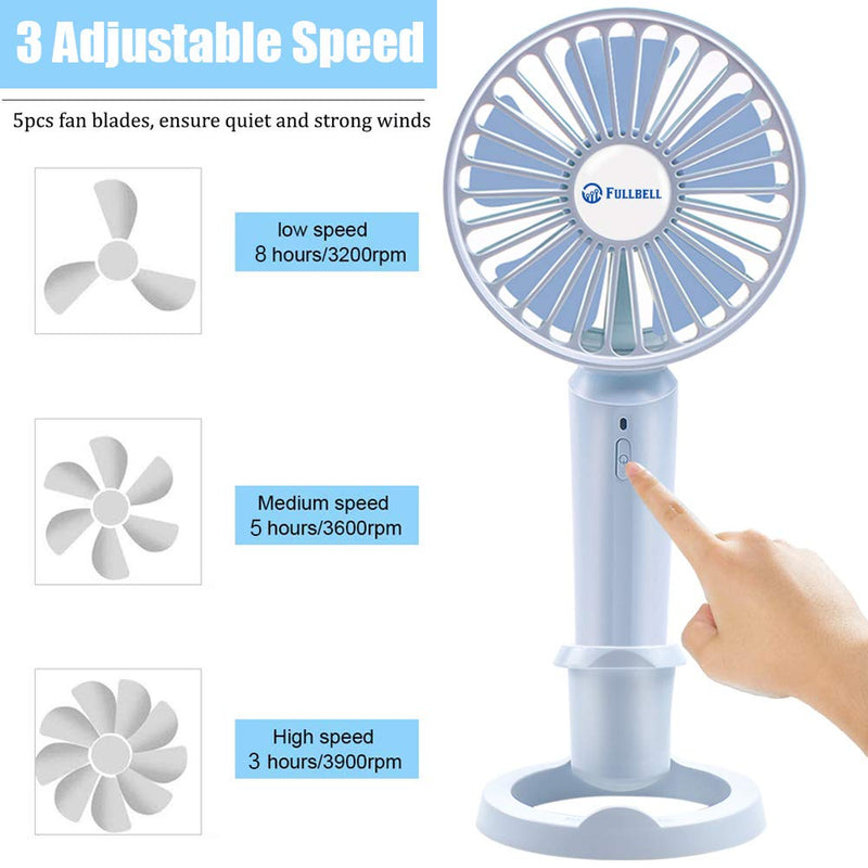 [Australia - AusPower] - Handheld Fan, Mini Portable USB Rechargeable Desktop Fan with Phone Holder Design Electric Fan with 3 Speeds for Traveling, Music Festival, Preventing from Heat Stroke Blue 
