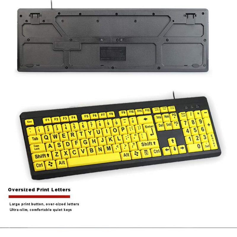 [Australia - AusPower] - BOOGIIO Large Print Computer Keyboard, Wired USB High Contrast Keyboard with Oversized Print Letters for Visually Impaired Low Vision Individuals (Yellow+Black) 