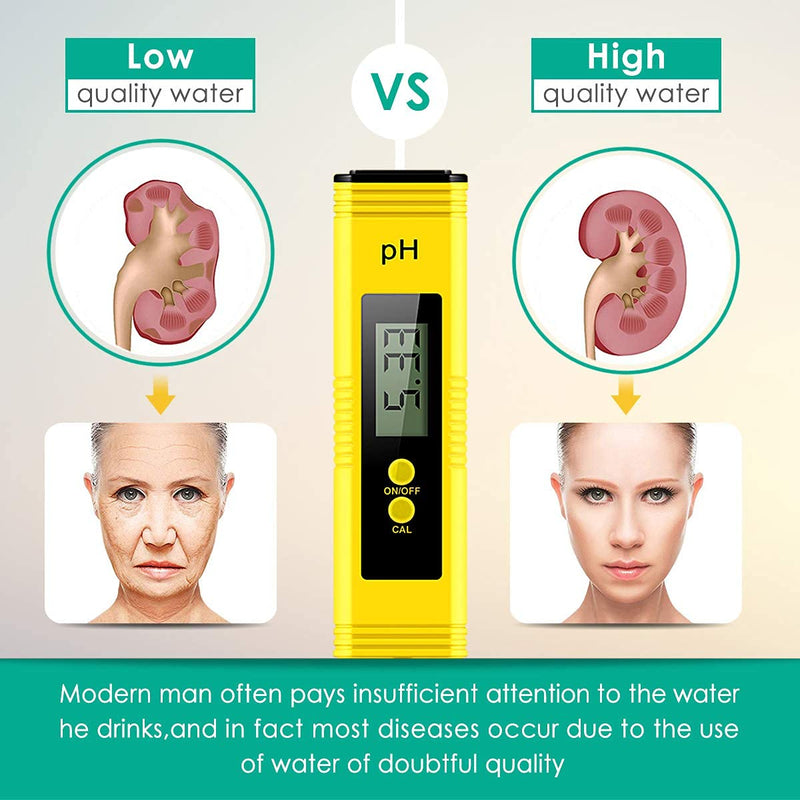 [Australia - AusPower] - Alysontech Digital PH Meter, PH Meter 0.01 High-Precision Pocket Water Quality Tester, PH Range 0-14, Suitable for Accurate Testing of Drinking Water, Aquariums, Swimming Pools, Hydroponics (Yellow) 