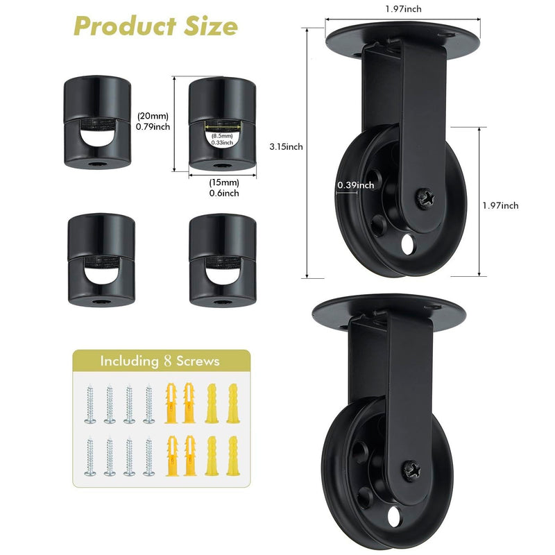 [Australia - AusPower] - Black Pulley Wheels Set of 2 for Plug in Pendant Light Fixture, Swag Hook for Pendant Lighting Chandelier Ceiling Lights Cable, Wall Ceiling Mount Pulley Lamp Hook for Hanging Lamp Ceiling Fan Light Black 