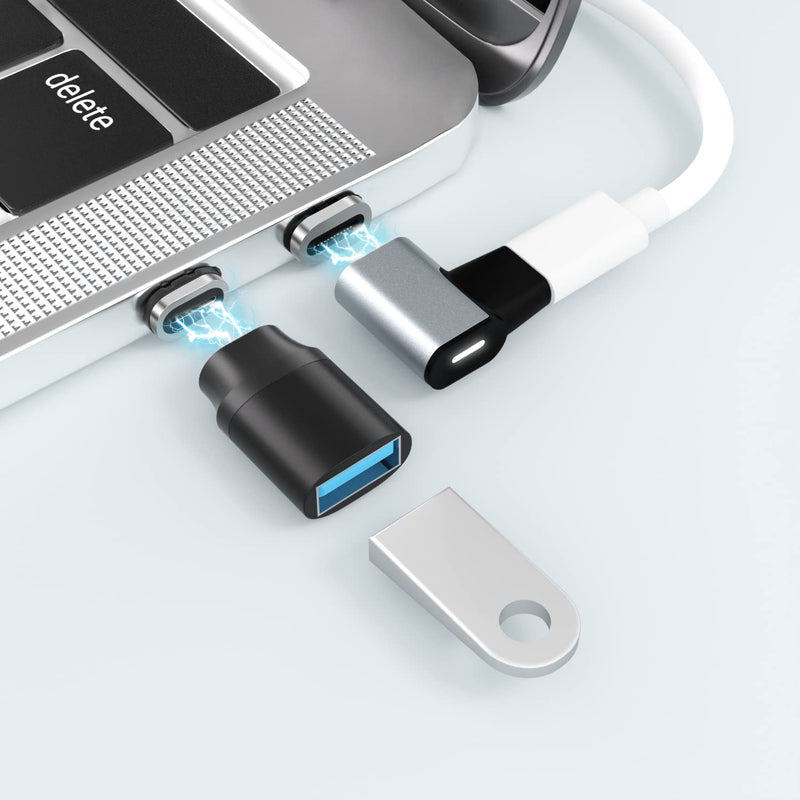 [Australia - AusPower] - USB C to USB Adapter Magnetic Connector + USB C Magnetic Adapter Right Angle PD 100W Data Transfer Compatible with MacBook Pro/Air/ Type C Devices 