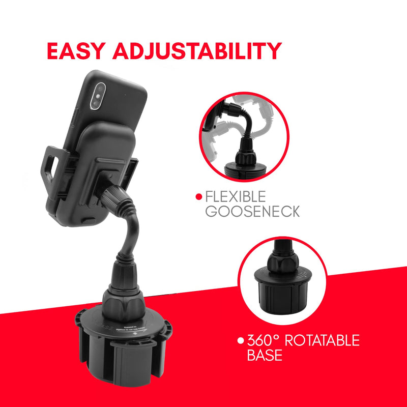[Australia - AusPower] - Macally Car Cup Holder Phone Mount [Upgraded Base], Adjustable Gooseneck Cell Phone Cup Holder Cradle Car Mount - Easy Clamp Cradle in Vehicle Compatible with All Apple iPhone Android Smartphone 