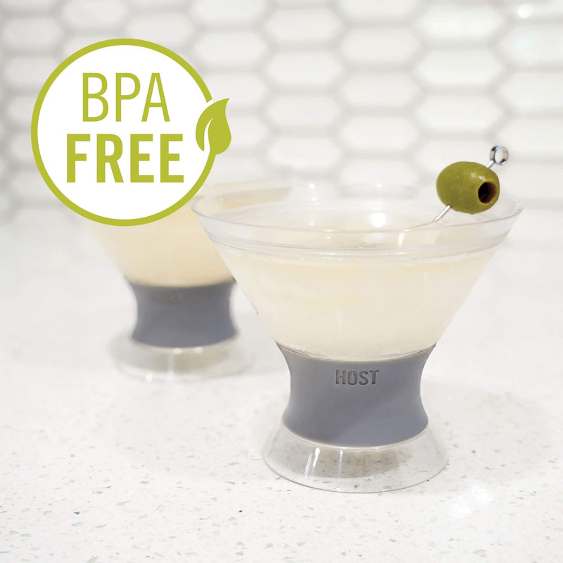 [Australia - AusPower] - HOST Freeze Insulated Martini Cooling Cups, Plastic Freezer Gel Chiller Double Wall Stemless Cocktail Glass Set of 2, 9 oz, Grey Martini Grey - Set of 2 