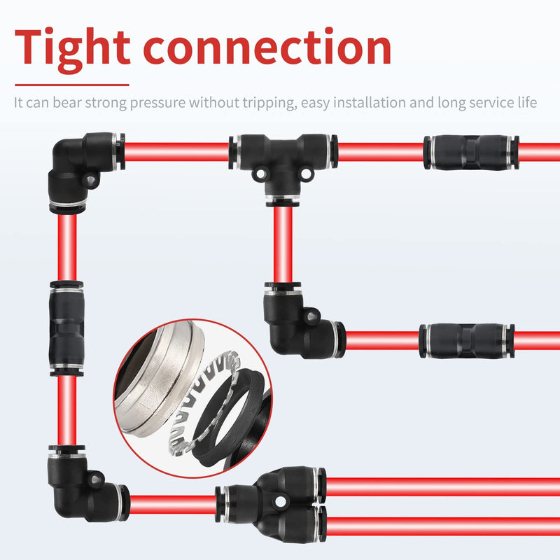 [Australia - AusPower] - Rierdge 10 Pcs Tee 1/4 inch OD Pneumatic Quick Connect Fittings, Plastic Push to Connect Tube Fittings Push Lock 