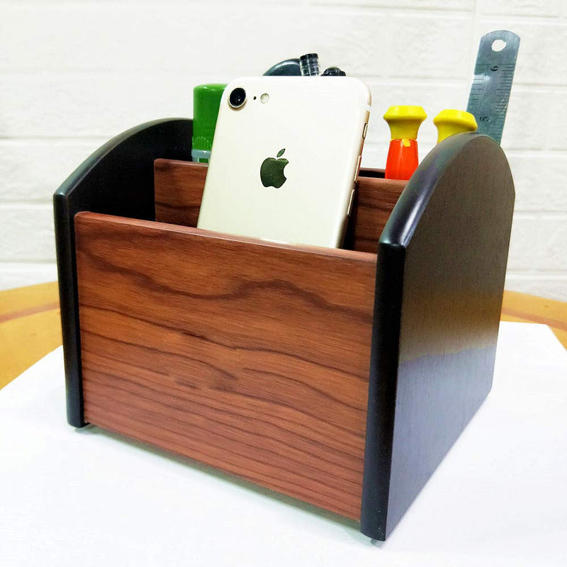 [Australia - AusPower] - Revolving remote control holder caddy organizer Wood pencil holder for desk organizer Office and home storage organization HeBen7002 