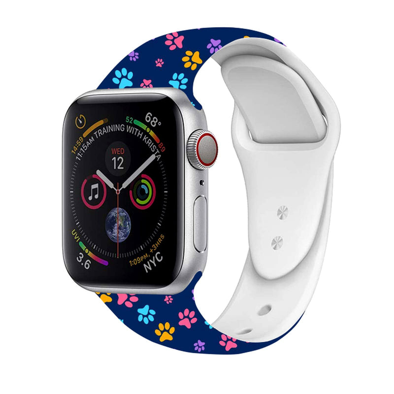 [Australia - AusPower] - Colorful Dog Paw Prints Watch Band Compatible with Apple Watch 38mm 40mm 42mm 44mm 45mm Adjustable Wristbands Dog Paw Print Silicone Smartwatch Strap for IWatch Series 7 6 5 4 3 2 1 38mm/40m white-style 2 42mm/44mm/45mm 