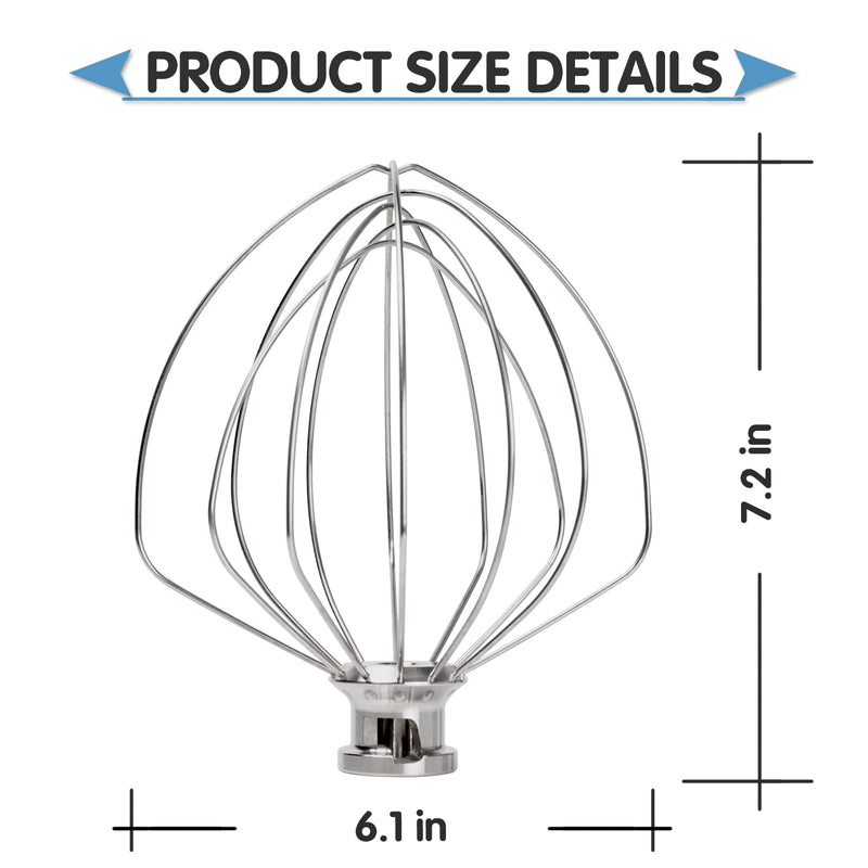 [Australia - AusPower] - Wire Whip Stainless Steel for KitchenAid 6 Quart Bowl-Lift Stand Mixer, KN256WW 6-Wire Whisk Attachment, Balloon Whisk, Heavy Duty, Dishwasher Safe 