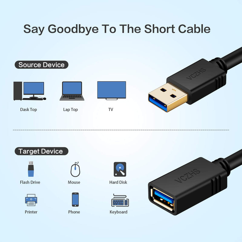 [Australia - AusPower] - USB 3.0 Extension Cable 20 ft, VCZHS USB 3.0 Extension Cable - A-Male to A-Female for USB Flash Drive, Card Reader, Hard Drive, Keyboard,Mouse,Playstation, Xbox, Printer, Camera 20ft Black 
