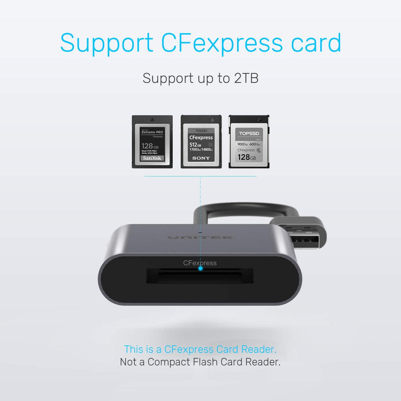[Australia - AusPower] - CFexpress Card Reader, Unitek USB 3.2 Type C to CFexpress B, Portable Aluminum Memory Card Adapter, Support for Thunderbolt 3 Port Connection, Compatible for SanDisk Sony TOPSSD Card 