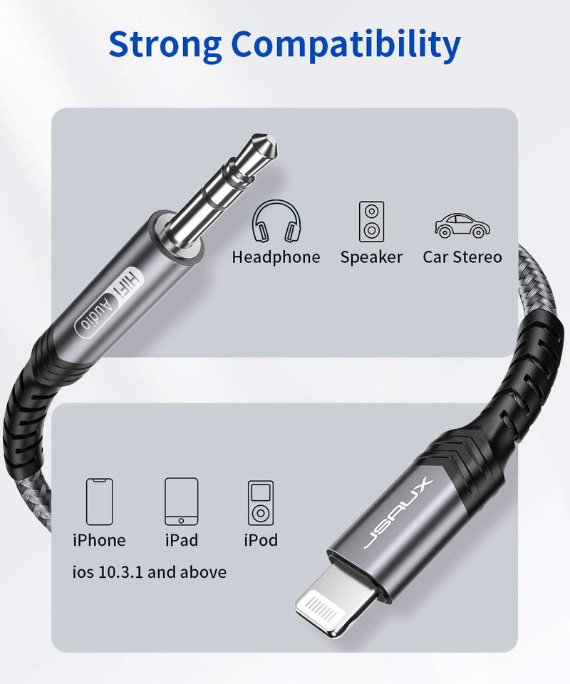 [Australia - AusPower] - Lightning to 3.5mm Audio Cable 6FT, JSAUX [Apple MFi Certified] iPhone Headphones Jack Lightning Aux Cord Compatible with iPhone 13/13 Pro/13 Pro Max/12/12Pro/12 Pro Max/11/11 Pro Max/X/XS/XR/8 -Grey Grey 