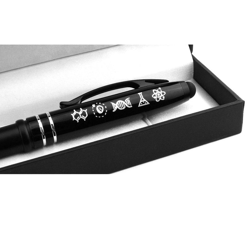[Australia - AusPower] - "Symbols of Science" Engraved Pen w/Light & Stylus Tip - Gifts for Scientists Science Teachers - Molecules, Astronomy, DNA, Chemistry, & Atomic Symbol Engravings 