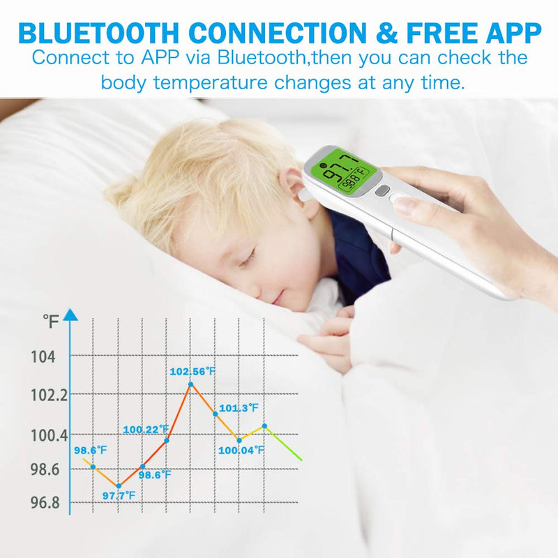 [Australia - AusPower] - Wellue Non Contact Thermometer, Thermometer Infrared Forehead for Fever, Ear Thermometer for Baby, Kids and Adults, with Smart App, Bluetooth Connection, Memory Recall, Fever Alarm Bluetooth Version 