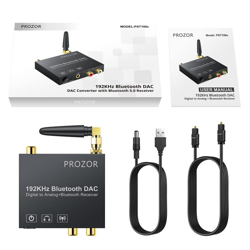 [Australia - AusPower] - PROZOR 192k Digital to Analog Audio Converter with Bluetooth 5.0 Receiver Digital Toslink Optical to 3.5mm, Coaxial Toslink to Analog Stereo L/R RCA 3.5mm Audio Adapter 