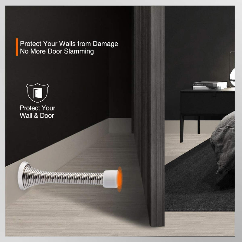 [Australia - AusPower] - KOVOSCH 2 Pack Spring Door Stops Brushed Satin Nickel- 3-1/4" Flexible Spring Door Stopper with White Rubber Bumper Tips A-Satin Nickel 
