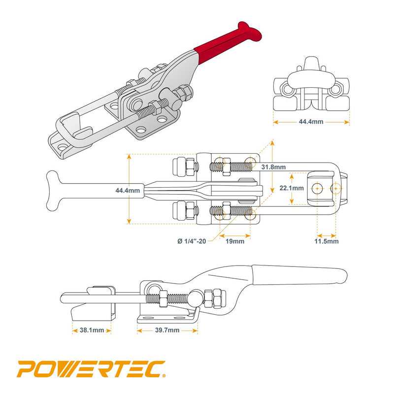 [Australia - AusPower] - POWERTEC 20307 Heavy Duty Adjustable Latch-Action U Bolt Toggle Clamp 431 - 700 lbs Holding Capacity, 1PK 1 Pack 