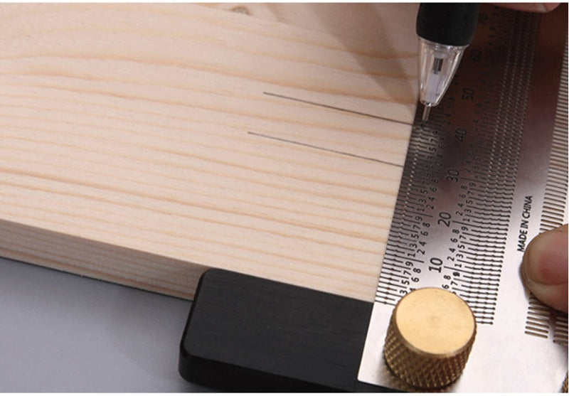 [Australia - AusPower] - Woodworking T Ruler High Precision Gauge Marking Scale Scribe Line Ruler with Holes for Cutting Sawing,Scribing Ruler Woodwork Marking Tools Carpenter Draft Measuring Ruler Square with Stops (300mm) 