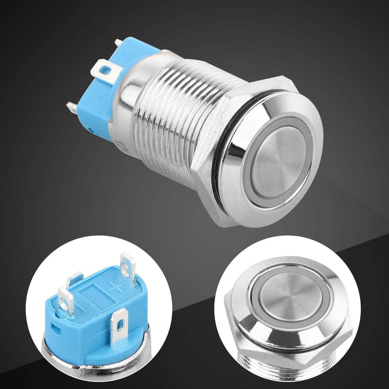 [Australia - AusPower] - 5PCS DC 12V/24V Metal Latching Push Button Switch, 4 Pin Car RV Truck Boat SPST ON/Off Switch, Waterproof Self-Locking Round Marine Switch with Blue LED Light for 12mm 1/2" Mounting Hole 