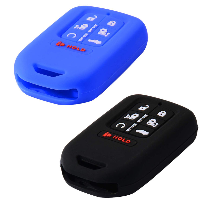 [Australia - AusPower] - Velsman 7 Buttons Key FOB Silicone Cover Case Protector Keyless Entry Case Holder Compatible with 2018 2019 Honda Odyssey Elite - Free Wrist Strap (Black and Blue) Black and Blue 