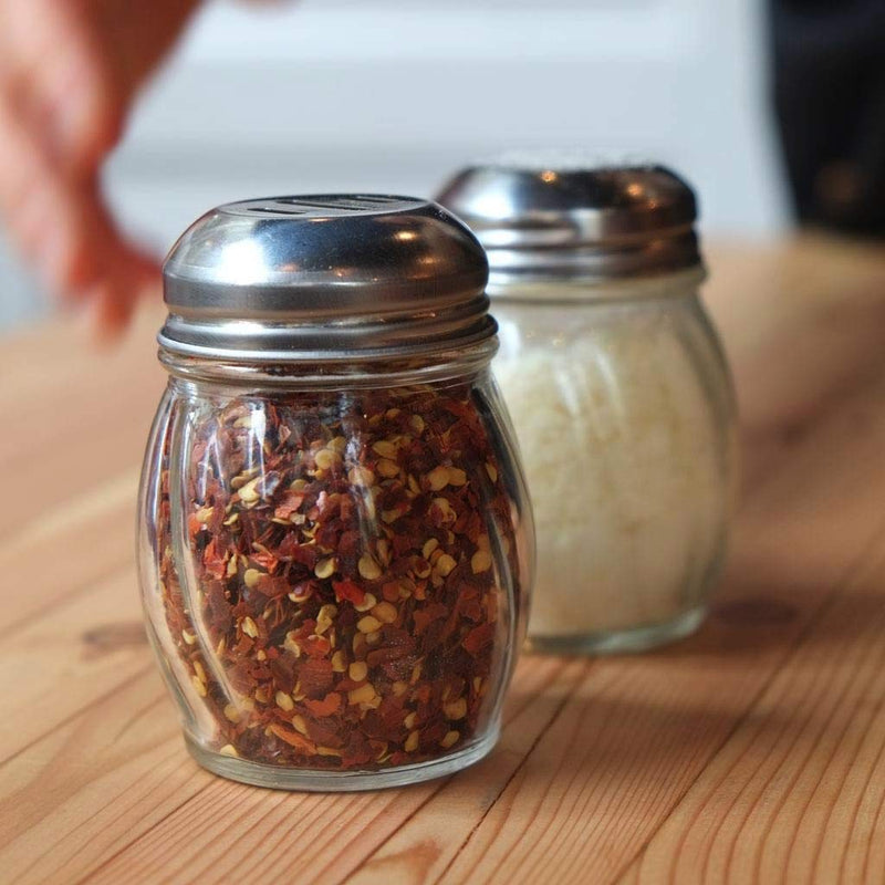 [Australia - AusPower] - 6-Ounces Glass Spices Shaker With Perforated Stainless Steel Top And Parmesan Cheese Shaker With Slotted Stainless Steel Top/Set of 2/Bulk Swirl Retro Style Dispensers With Lids/Salt & Pepper Shakers 