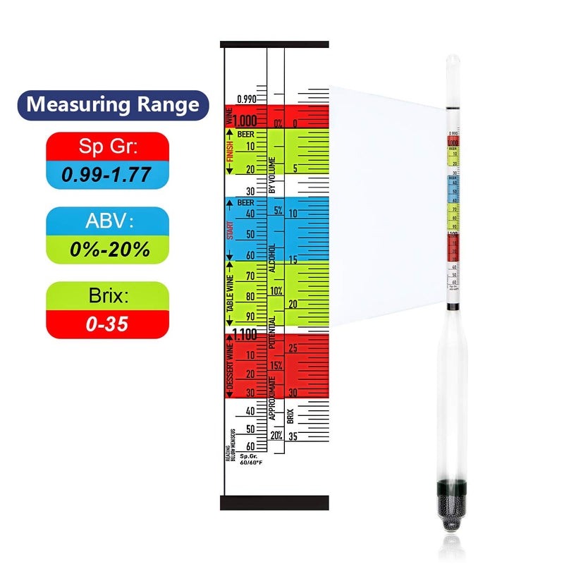 [Australia - AusPower] - Circrane Hydrometer & Glass Test Jar Set, Triple Scale Alcohol Hydrometer with Glass Cylinder for Brew Beer, Wine, Mead and Kombucha, ABV, Brix and Gravity Test Kit, Home Brewing Supplies 