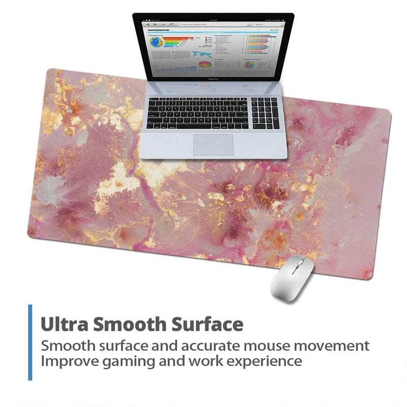 [Australia - AusPower] - QIYI Large Mouse Pad, Cute Extended Desk Mat, Women Girls PU Leather Waterproof Mousepad, Rose Gold Computer PC Laptop Protector Writing Pads for School Office Home 31.5" x 15.7" - Pink Golden Marble Pink Gold Marble 31.5" x 15.7" 