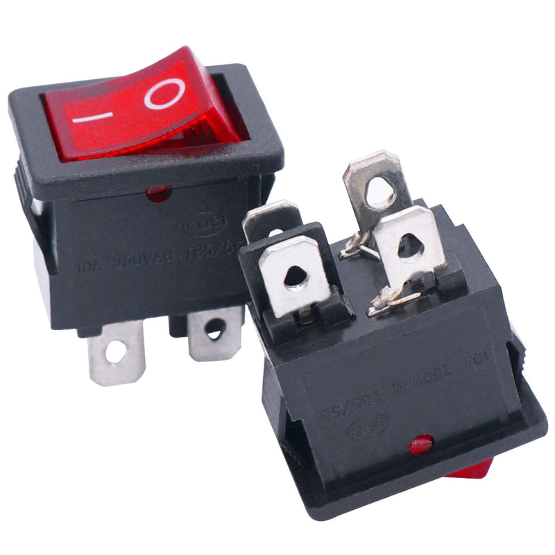 [Australia - AusPower] - TWTADE / 10Pcs Red Light Illuminated ON/Off DPST 4 Pin 2 Position Mini Boat Rocker Switch Car Auto Boat Rocker Toggle Switch Snap AC 250V/10A 125V/12A （Quality Assurance for 1 Years）KCD1-104N-R 