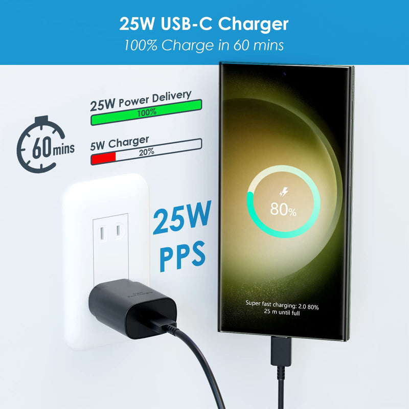 [Australia - AusPower] - 25W USB C Super Fast Charger,2 Packs Type C Charger with 10ft Long Cable,Compatible with Samsung Galaxy S23 Ultra/S23/S23+/S22/S22 Ultra/S22+, S21 Ultra, S20 Ultra/Note 20 