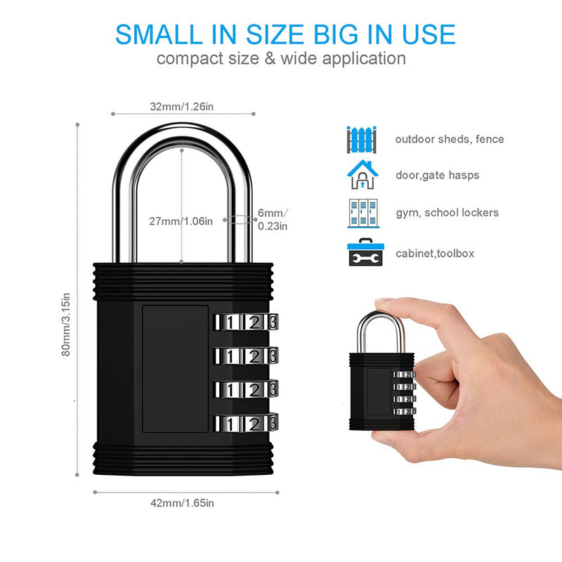[Australia - AusPower] - ZHEGE Combination Padlocks, 4 Digit Waterproof Lock for Gym, School Locker, Fence, Toolbox, Gate (Black, Pack of 2) Black 
