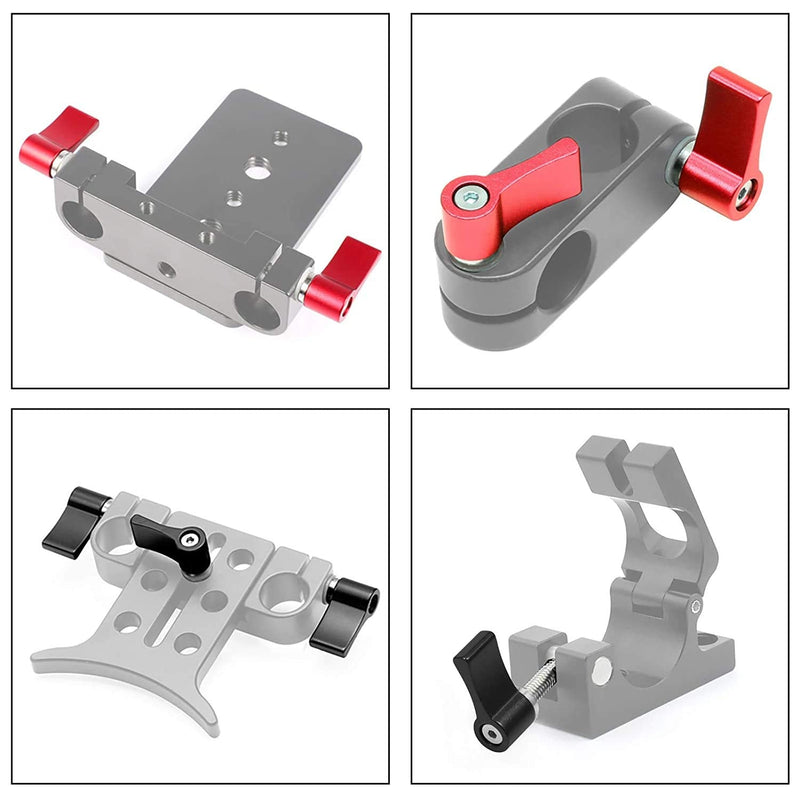 [Australia - AusPower] - AngelReally 4 Pcs Male Threading Rotating Knob,M6 17mm Adjustable Thumb Lever Screw,Rotating Knob with Single Wing,Red Aluminum Alloy M6 
